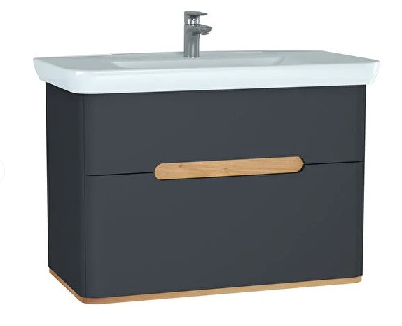 Шкаф Sento 100 с раковиной (2 ящика, LED подсветка) матовый антрацит 60838
