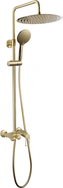 Комплект Kub для ванны, смеситель с душевой колонной, тропический/ручной душ, матовое золото 54-310-brg