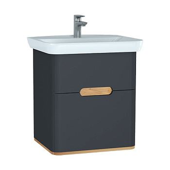 Шкаф Sento 65 с раковиной, с 2 ящиками, с LED подсвет, цв матовый антрацит (ножки 61069 отдельно) 60834