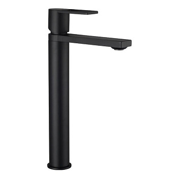 Смеситель Kub для умывальника высокий, с гибкой подводкой 40см, без донного клапана, матовый черный 54-023-ner