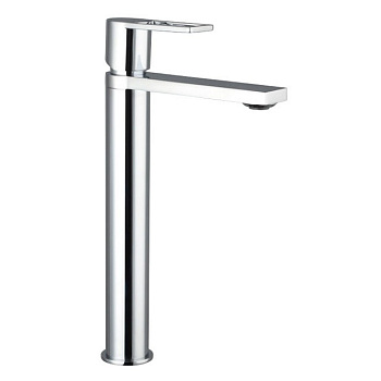 Смеситель Kub для умывальника высокий, с гибкой подводкой 40см, без донного клапана, хром 54-023-crm