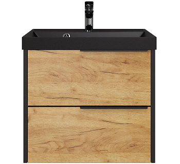 Тумба Fostero 60 подвесная, дуб крафт золотой + раковина Classica 60 черная Fst.07.60/P/DZ/R