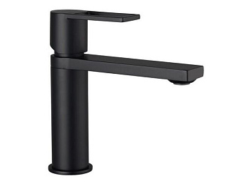 Смеситель Kub для умывальника с гибкой подводкой 40см, без донного клапана, матовый черный 54-020-ner